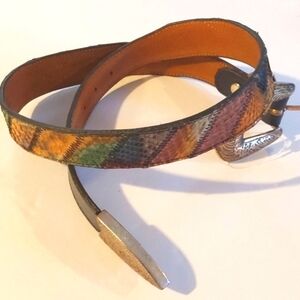 Dan Post |Vintage Python Multi-Color Silver Buckle Black Dress Belt RARE! Sz.S/M